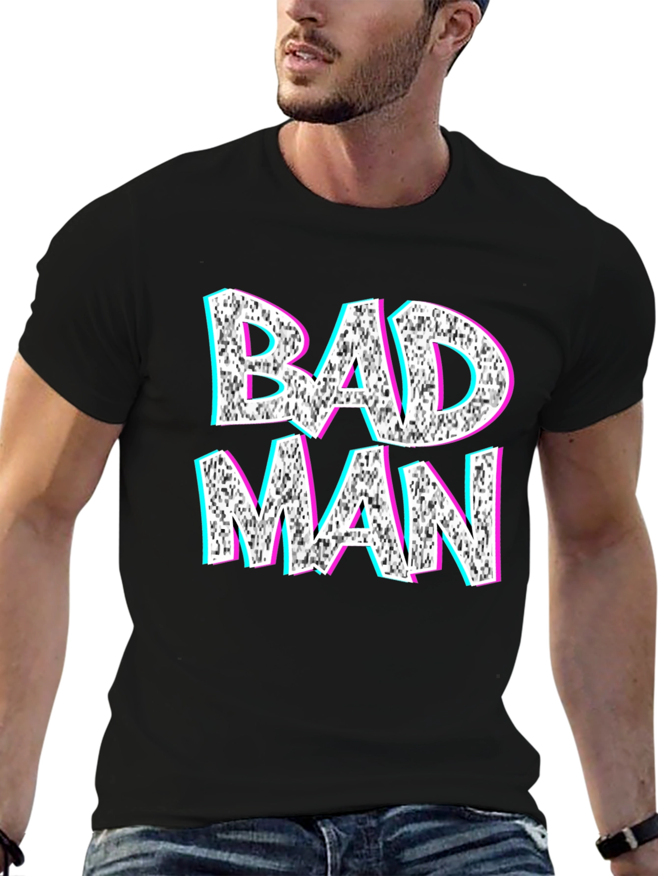Bad Man Graphic Tee - Glitch Style Design