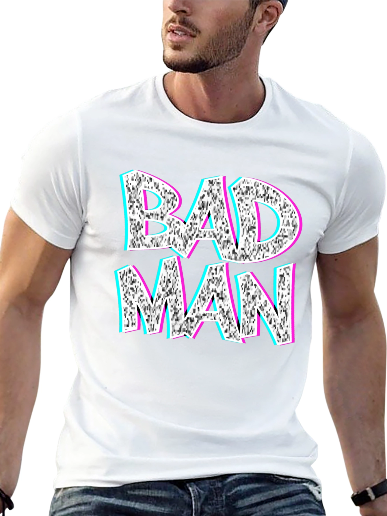Bad Man Graphic Tee - Glitch Style Design