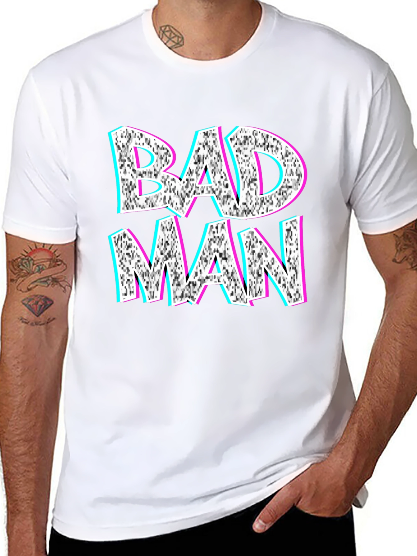 Bad Man Graphic Tee - Glitch Style Design