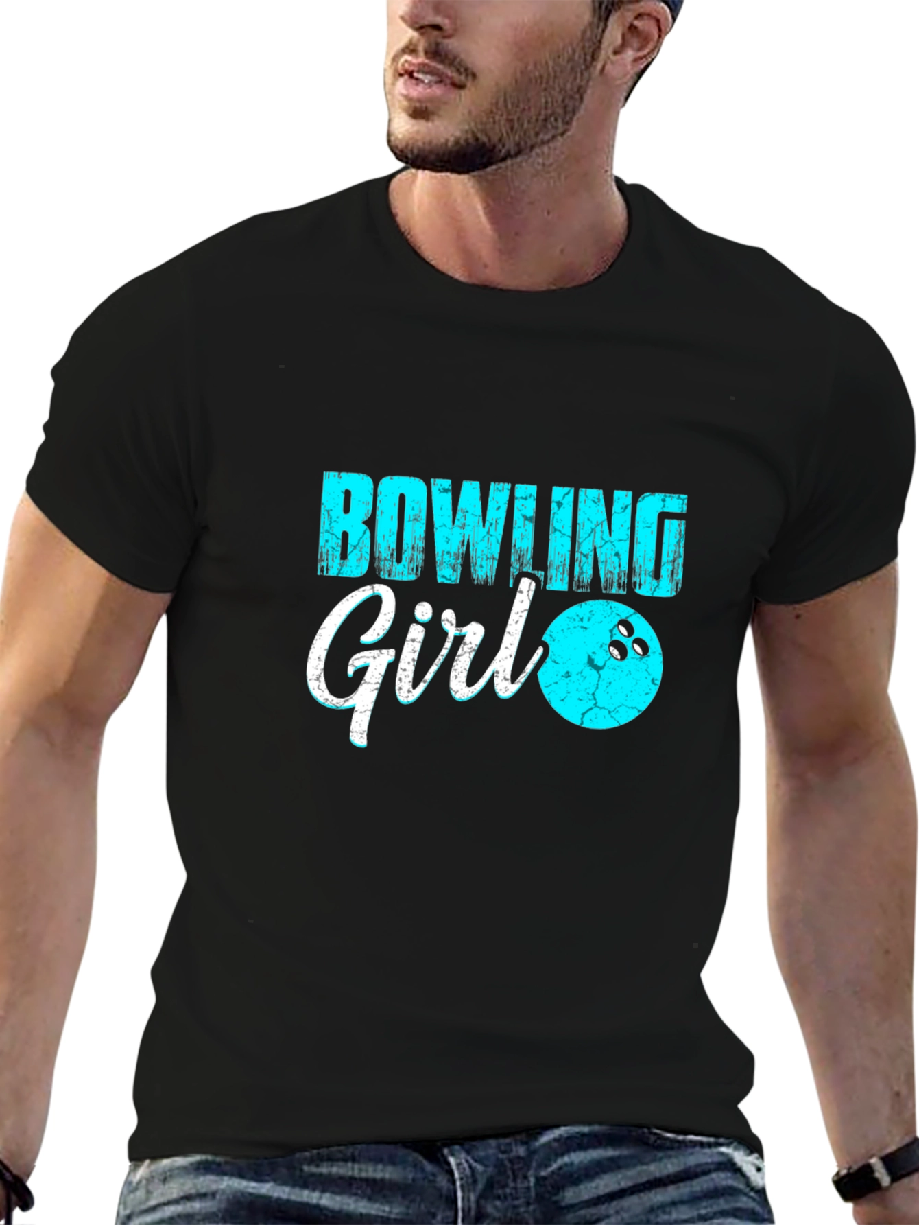 Bowling Girl Black T-Shirt Graphic Tee