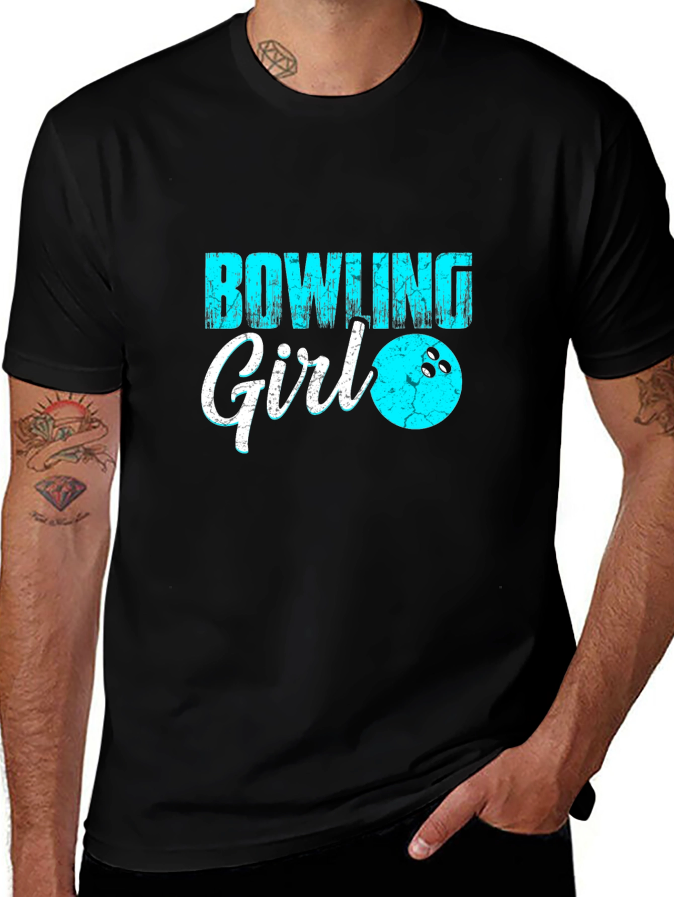 Bowling Girl Black T-Shirt Graphic Tee