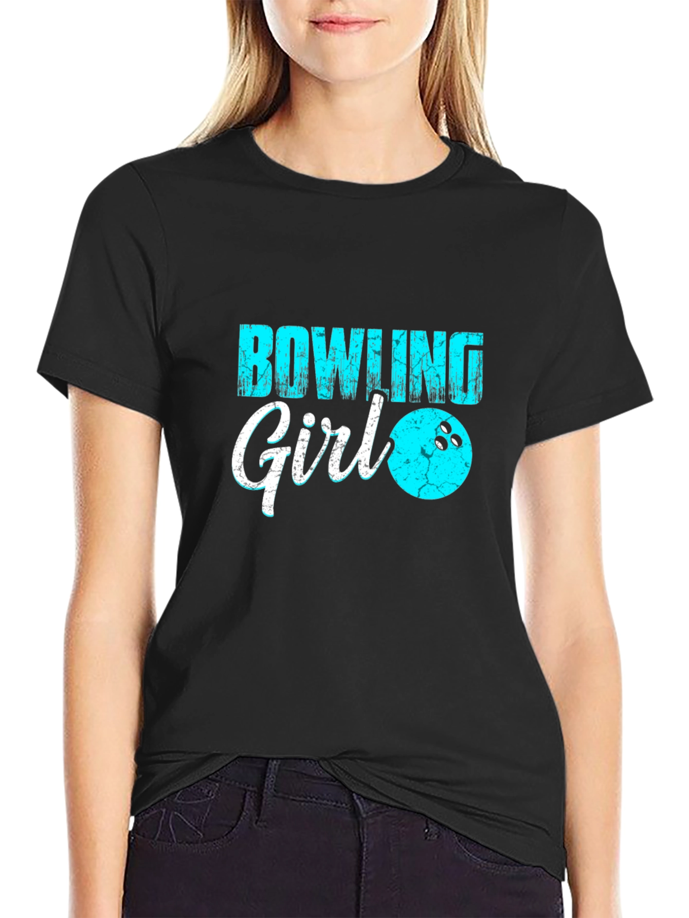 Bowling Girl Black T-Shirt Graphic Tee