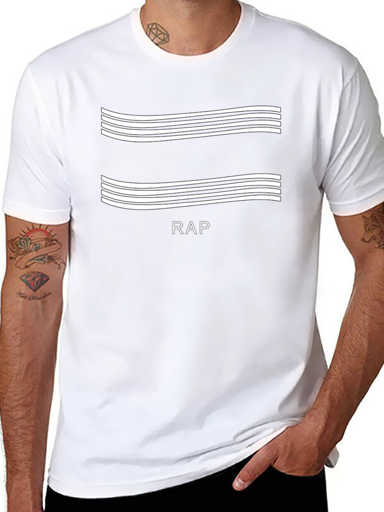 Rap Music T-Shirt - Striped Design Black Tee