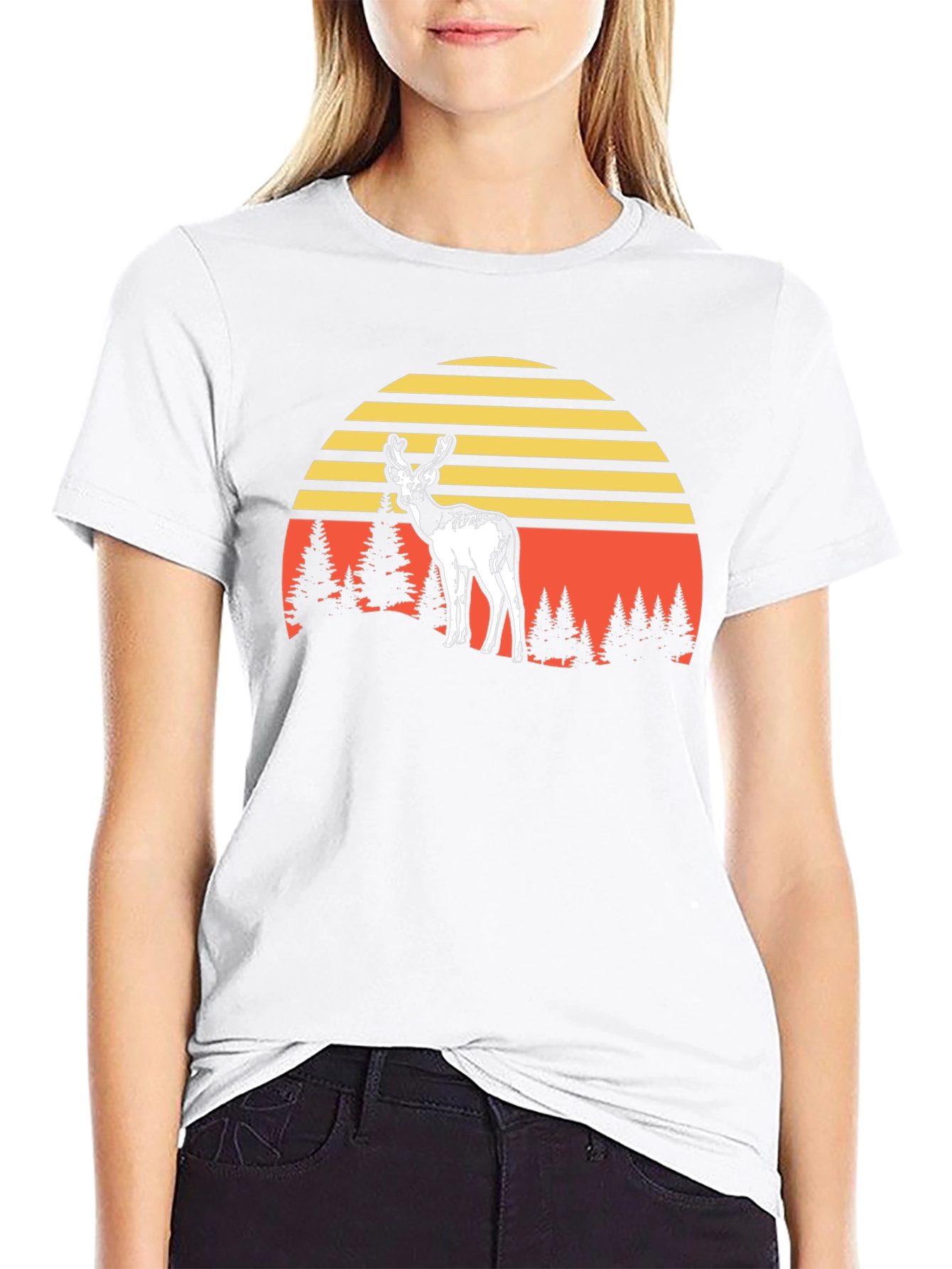 Deer Sunset Graphic Tee - Black Cotton Blend