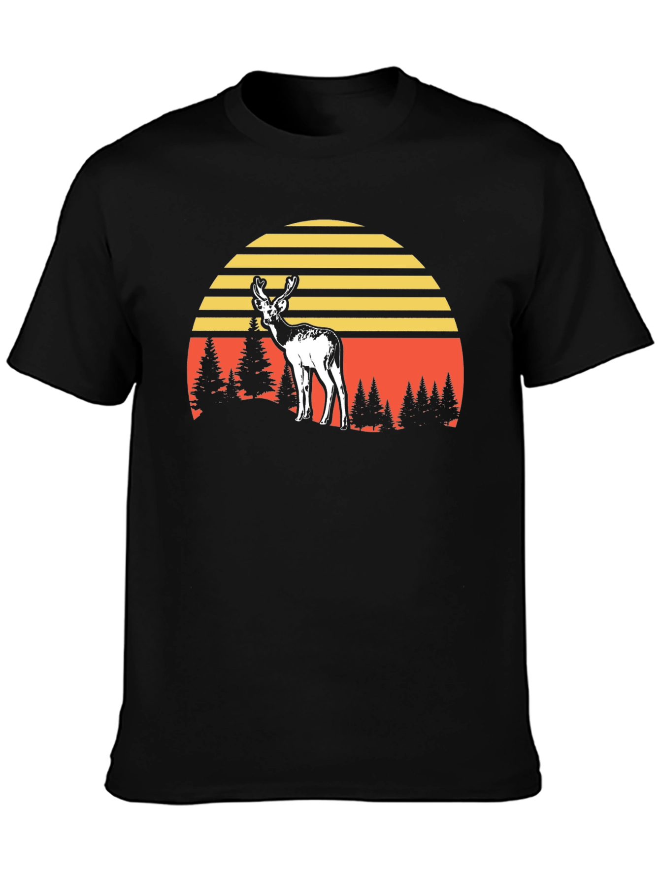 Deer Sunset Graphic Tee - Black Cotton Blend