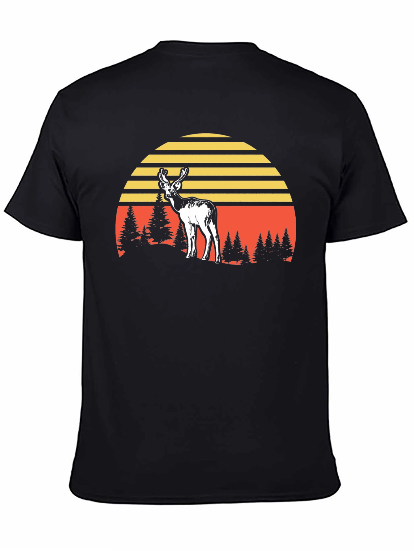 Deer Sunset Graphic Tee - Black Cotton Blend