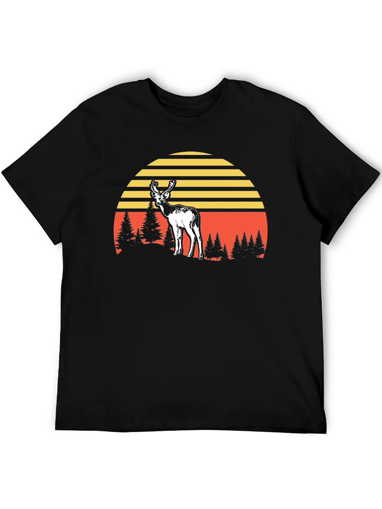 Deer Sunset Graphic Tee - Black Cotton Blend