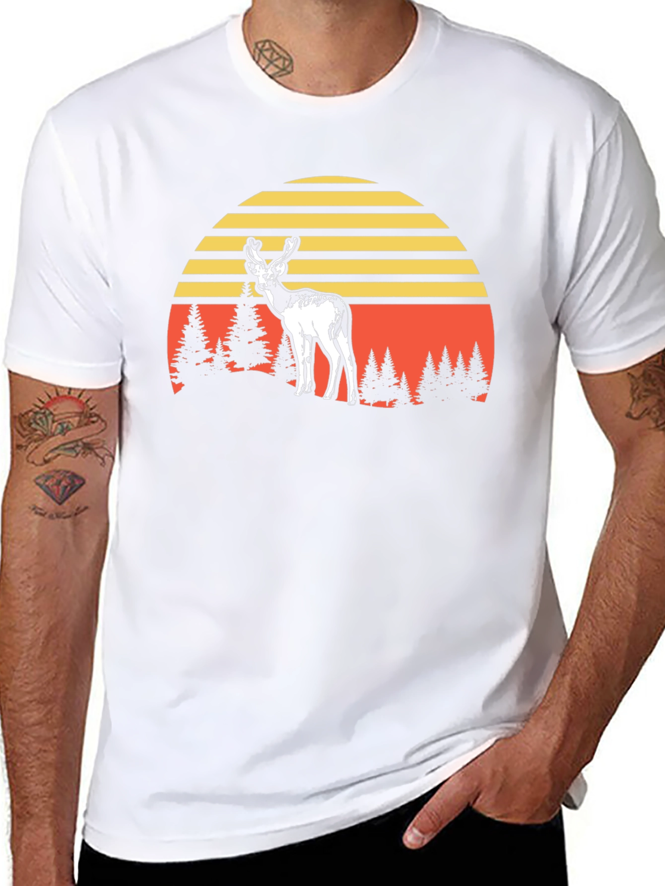 Deer Sunset Graphic Tee - Black Cotton Blend