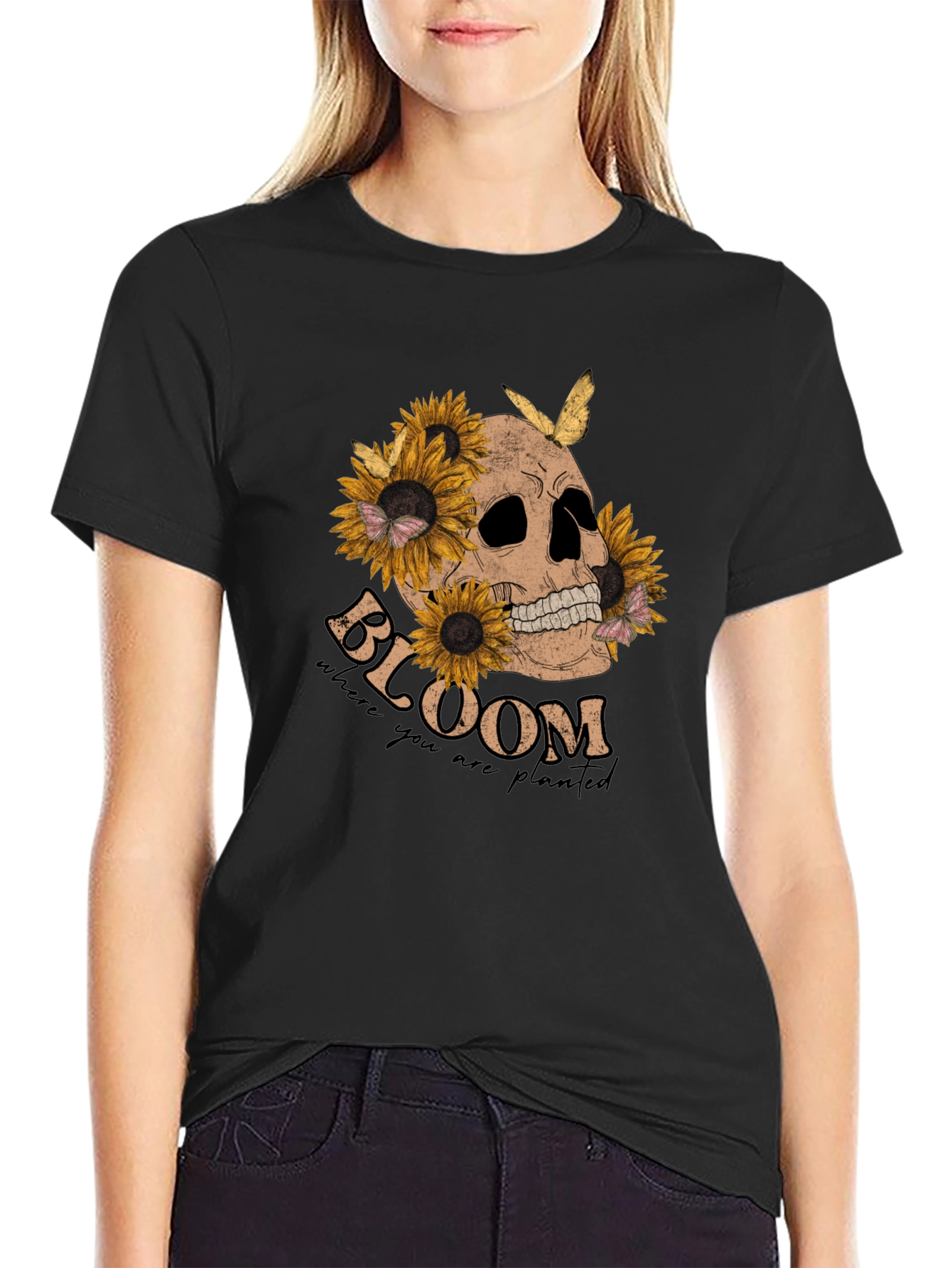 Skull & Sunflower Graphic T-Shirt