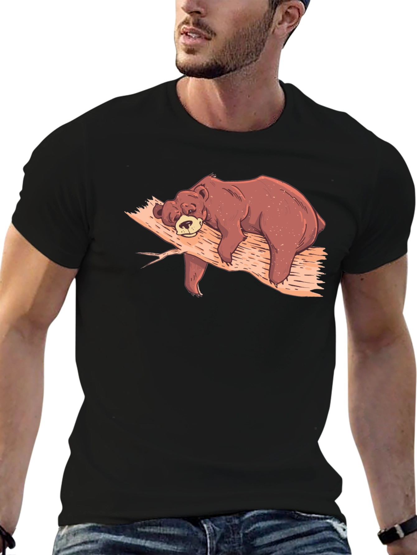 Lazy Bear Nap T-Shirt - Comfy Black Tee