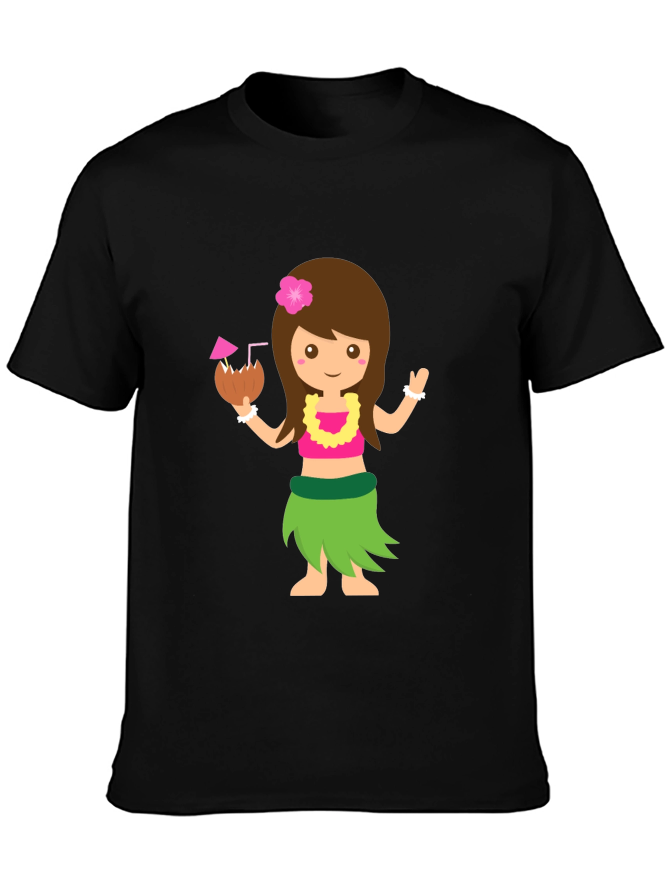 Tropical Hula Girl Graphic Tee - Black