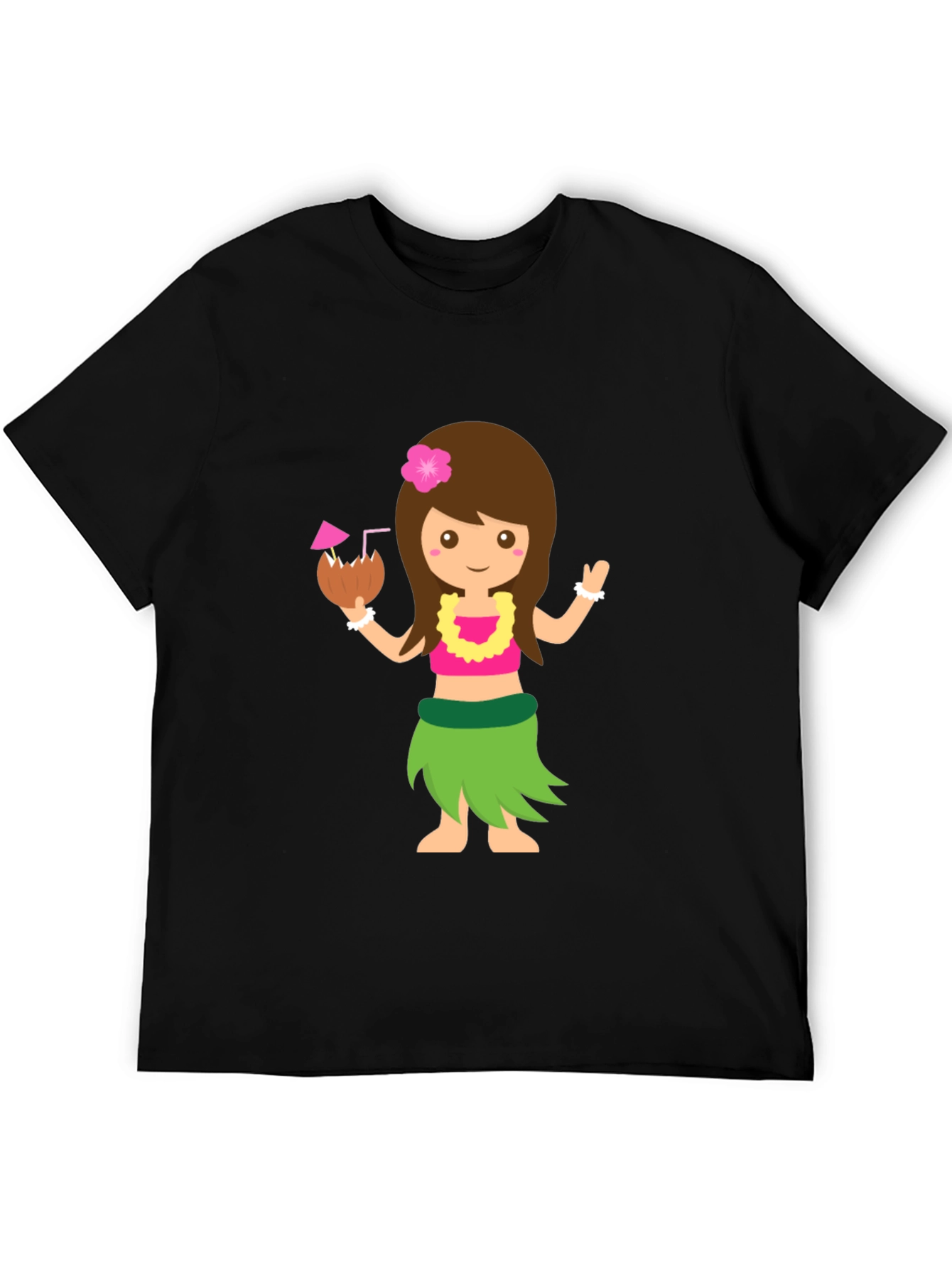 Tropical Hula Girl Graphic Tee - Black