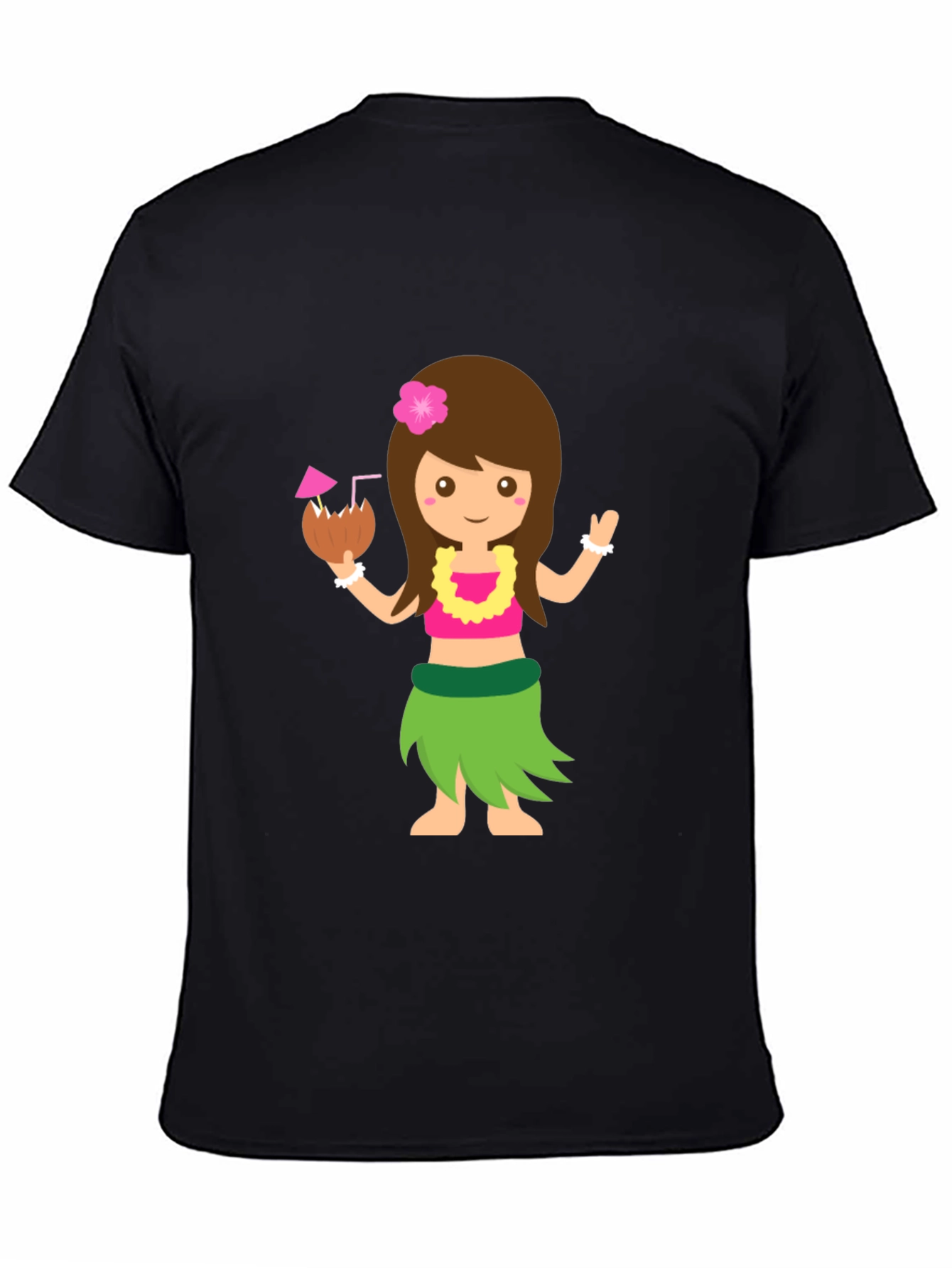 Tropical Hula Girl Graphic Tee - Black