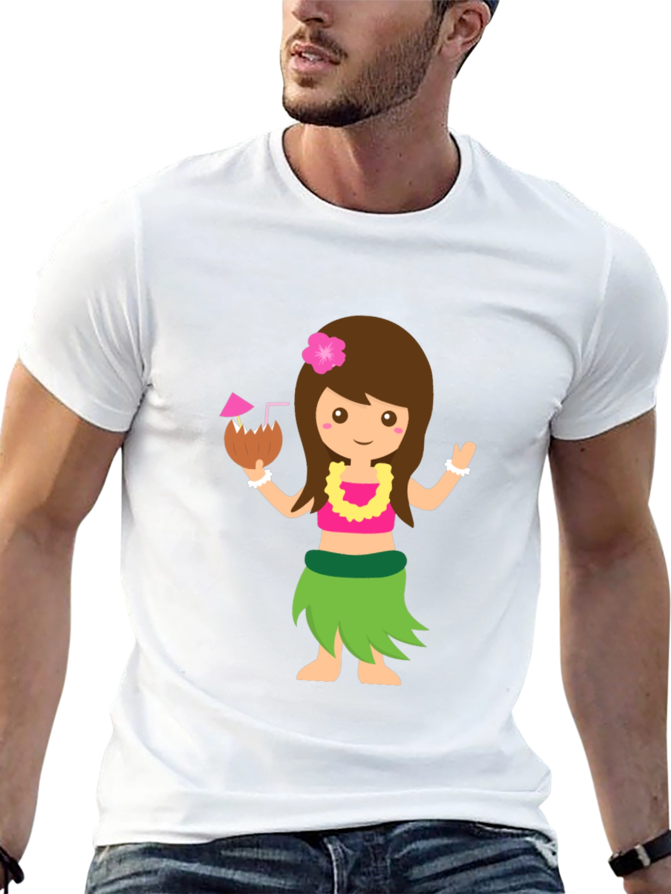 Tropical Hula Girl Graphic Tee - Black