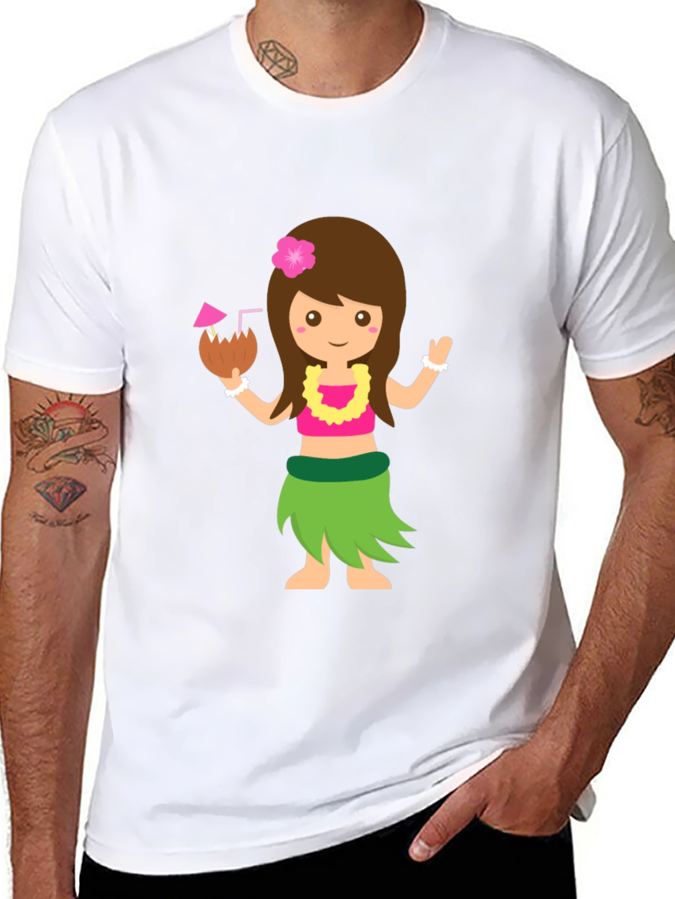 Tropical Hula Girl Graphic Tee - Black