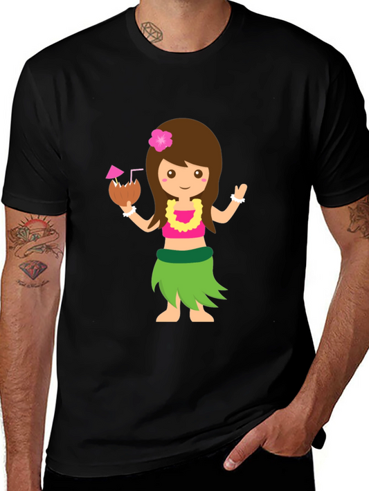 Tropical Hula Girl Graphic Tee - Black
