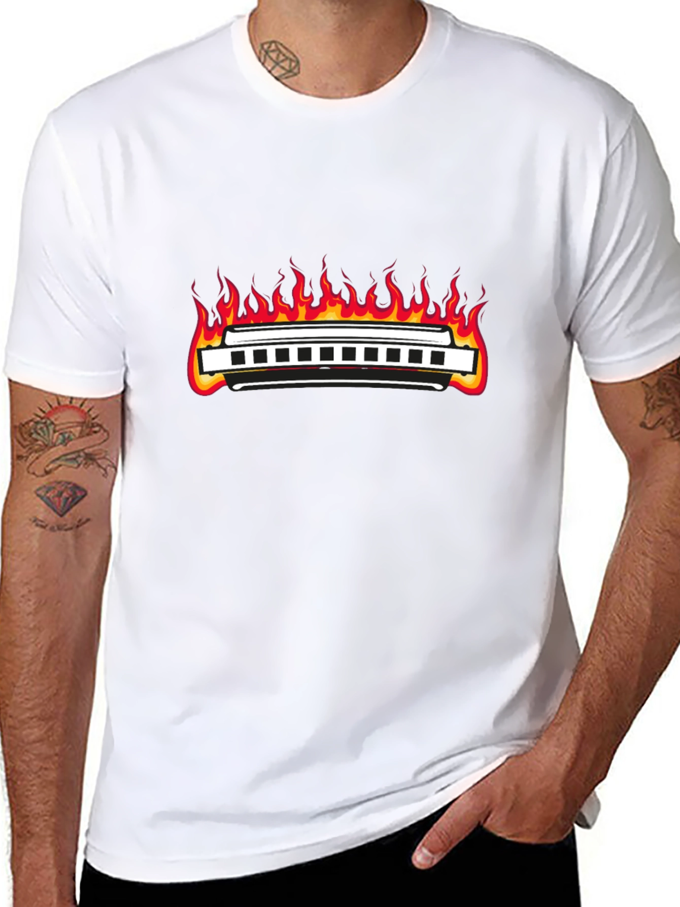 Harmonica On Fire Graphic T-Shirt