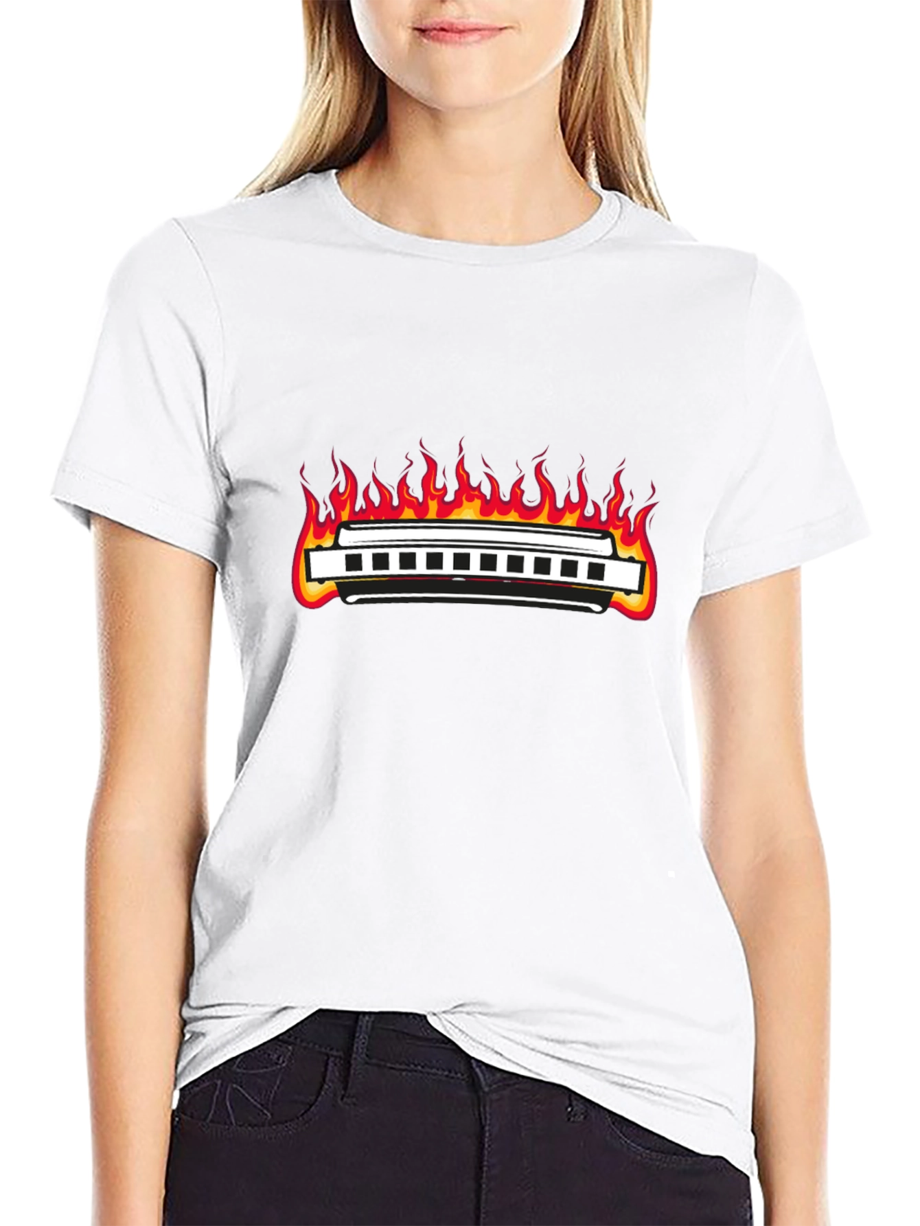 Harmonica On Fire Graphic T-Shirt