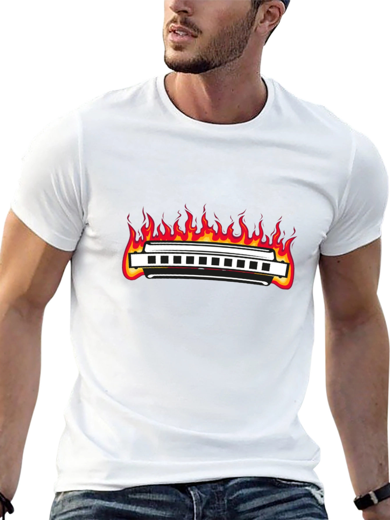 Harmonica On Fire Graphic T-Shirt