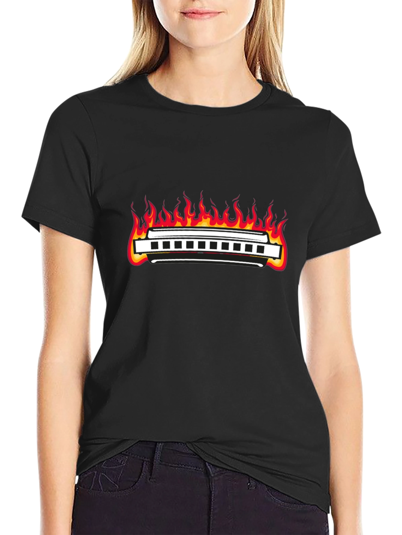 Harmonica On Fire Graphic T-Shirt
