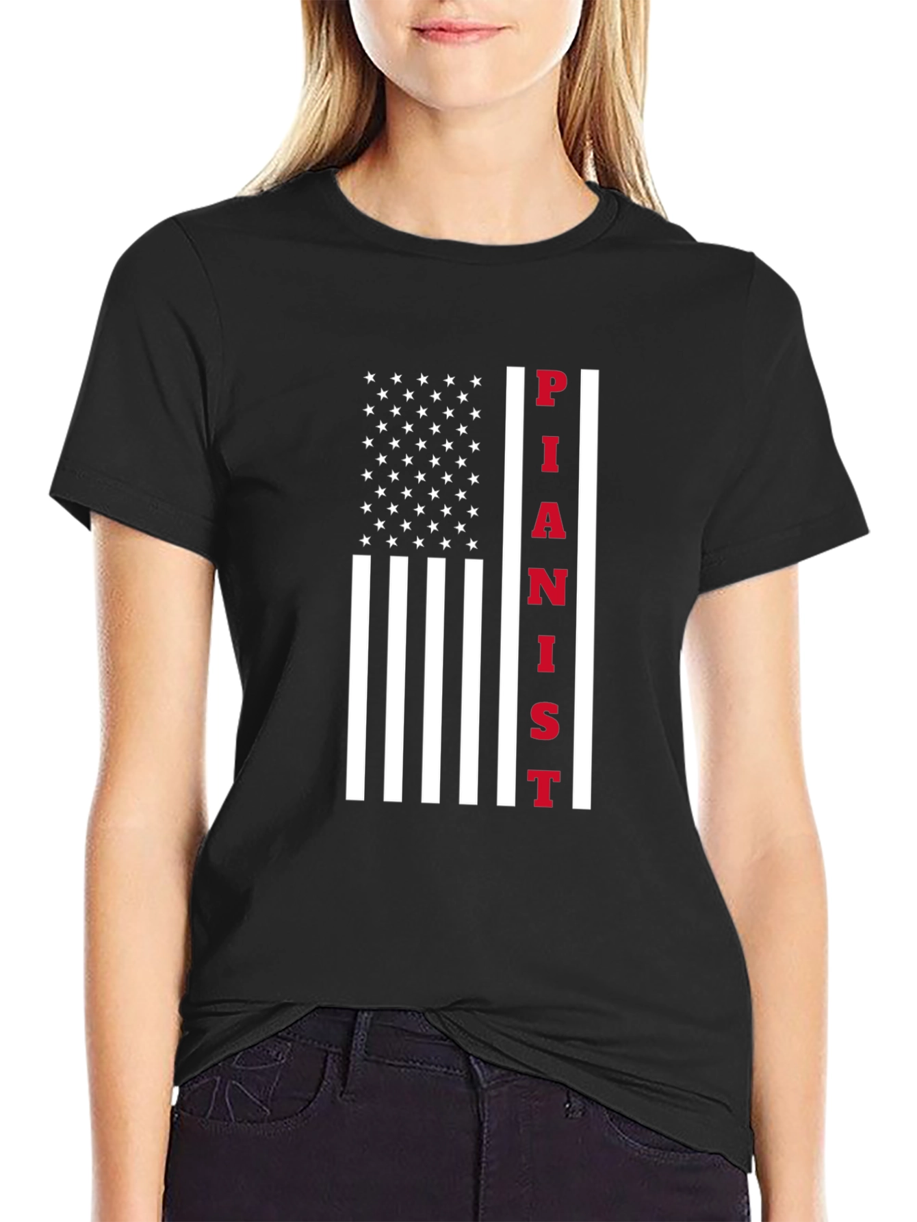 Pianist American Flag Graphic T-Shirt