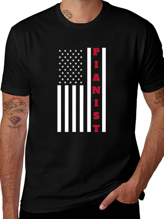 Pianist American Flag Graphic T-Shirt