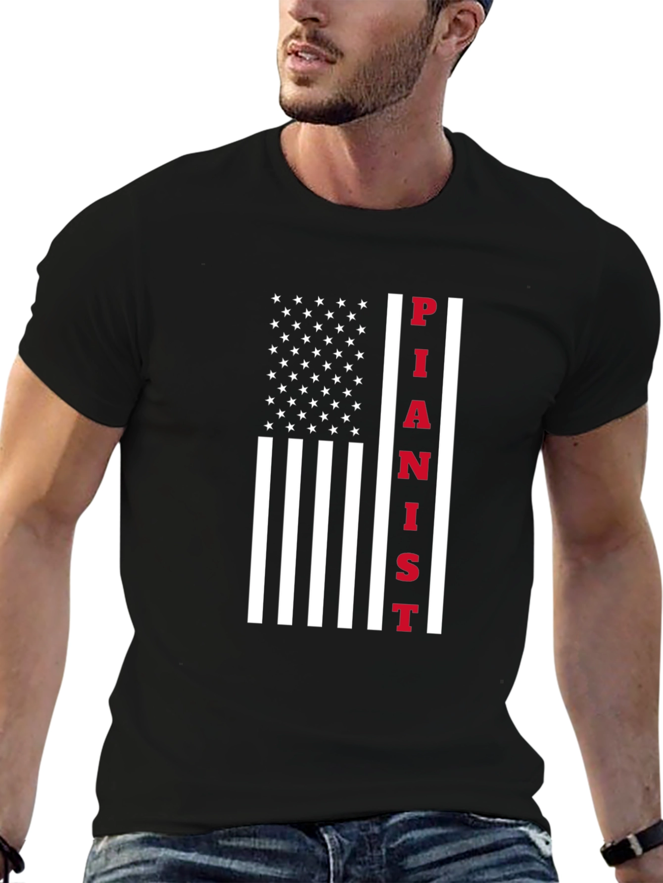 Pianist American Flag Graphic T-Shirt