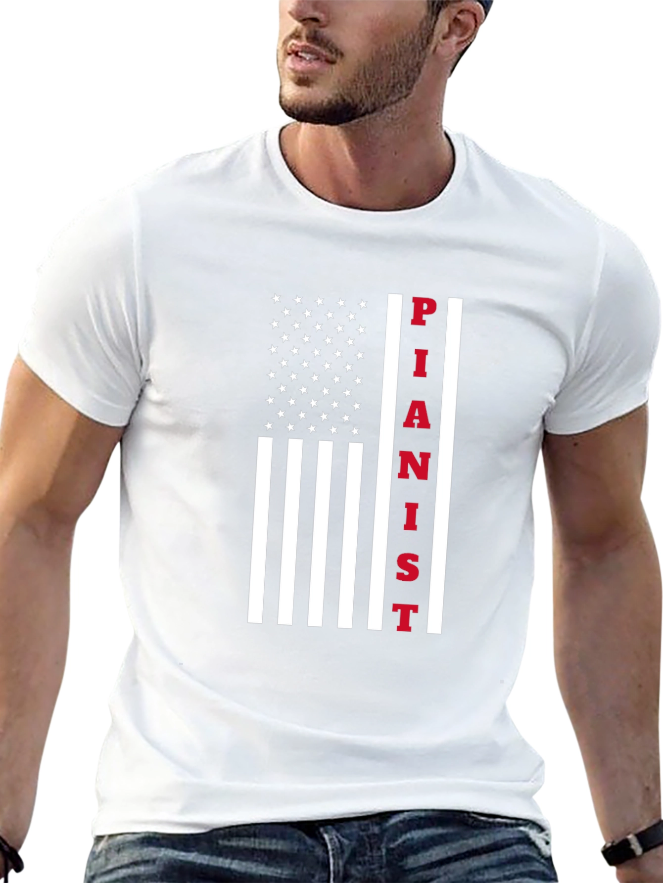 Pianist American Flag Graphic T-Shirt