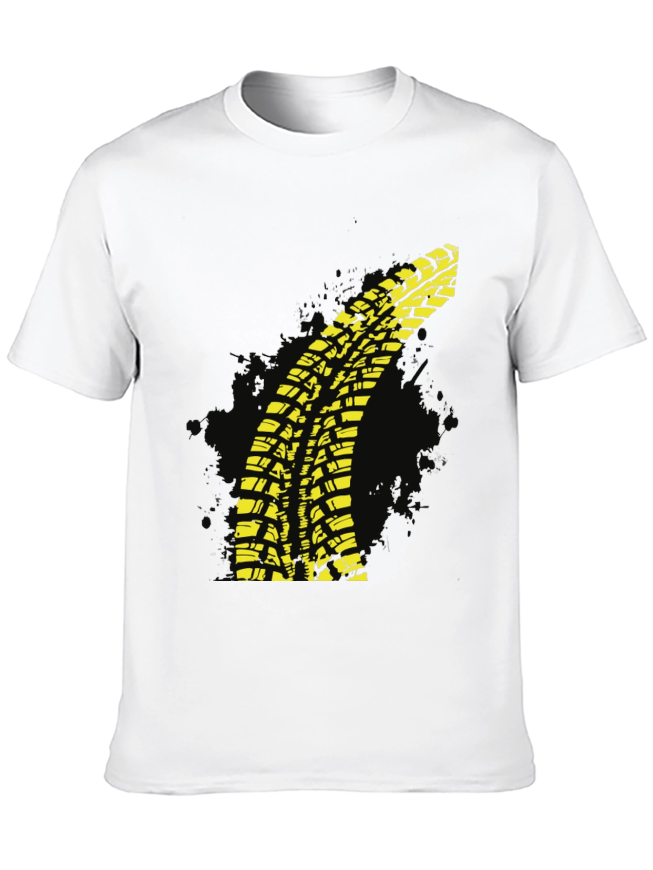 Yellow Tire Track T-Shirt - Black Cotton Tee