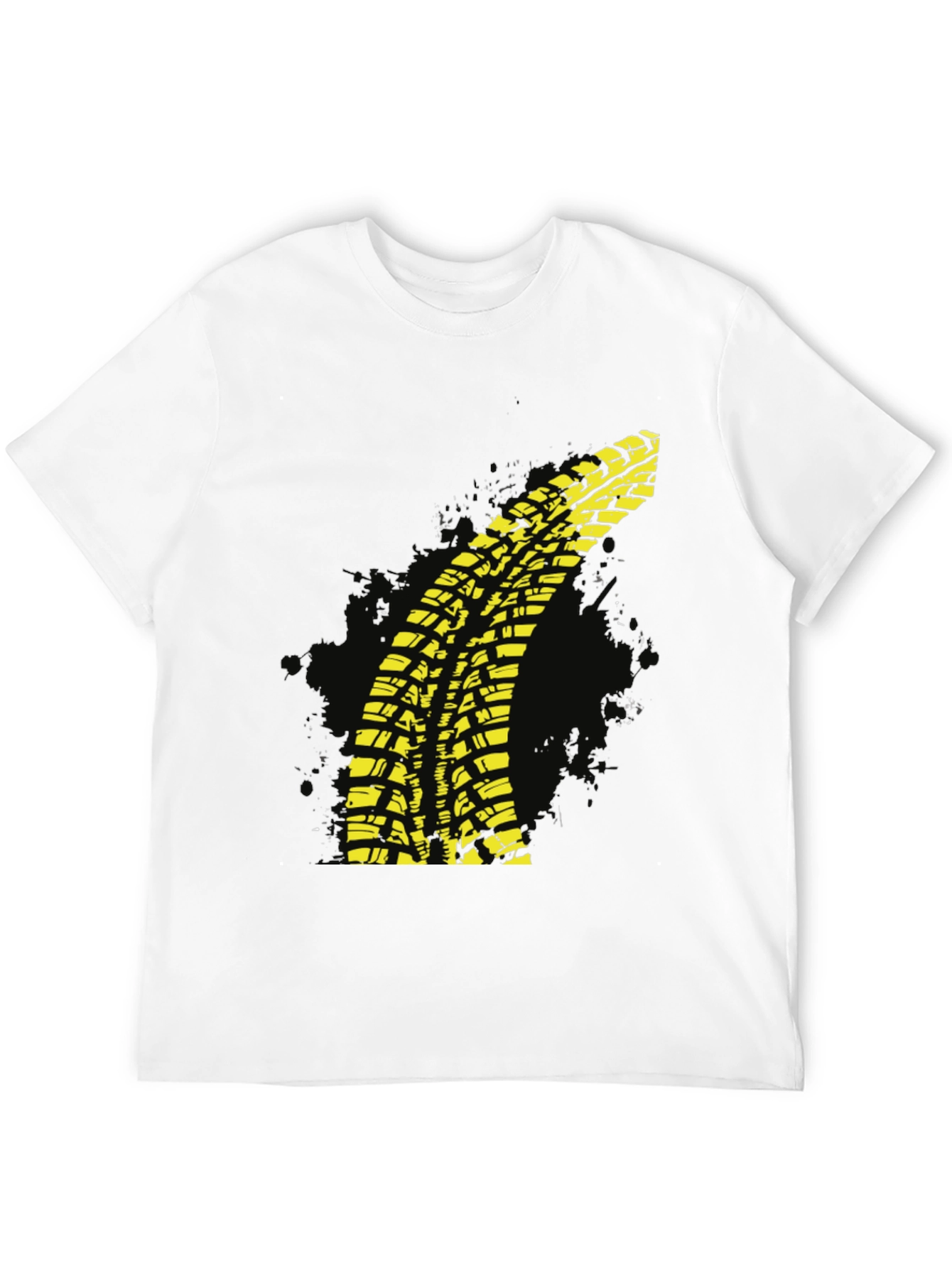 Yellow Tire Track T-Shirt - Black Cotton Tee