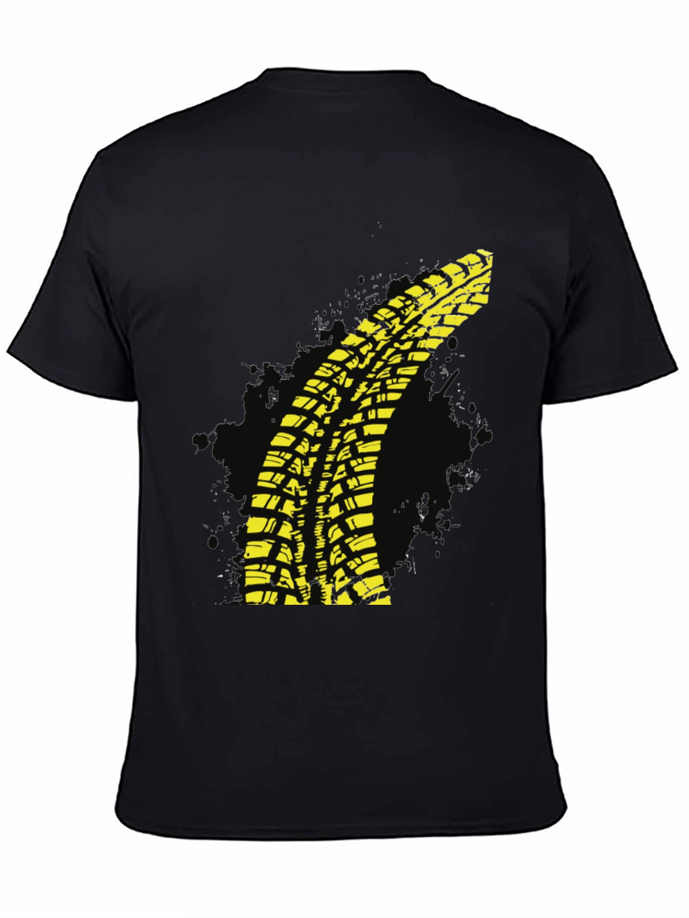 Yellow Tire Track T-Shirt - Black Cotton Tee