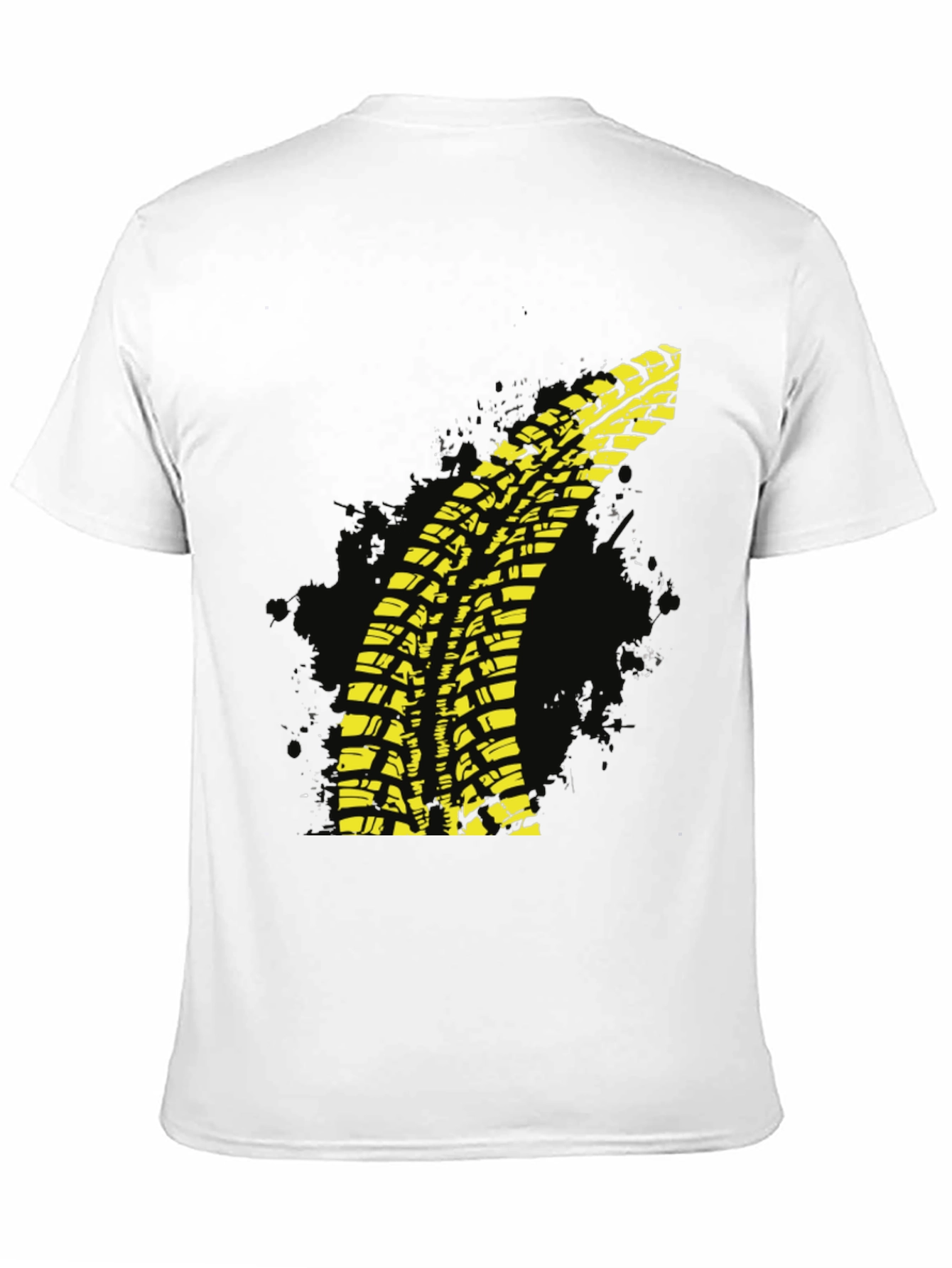 Yellow Tire Track T-Shirt - Black Cotton Tee