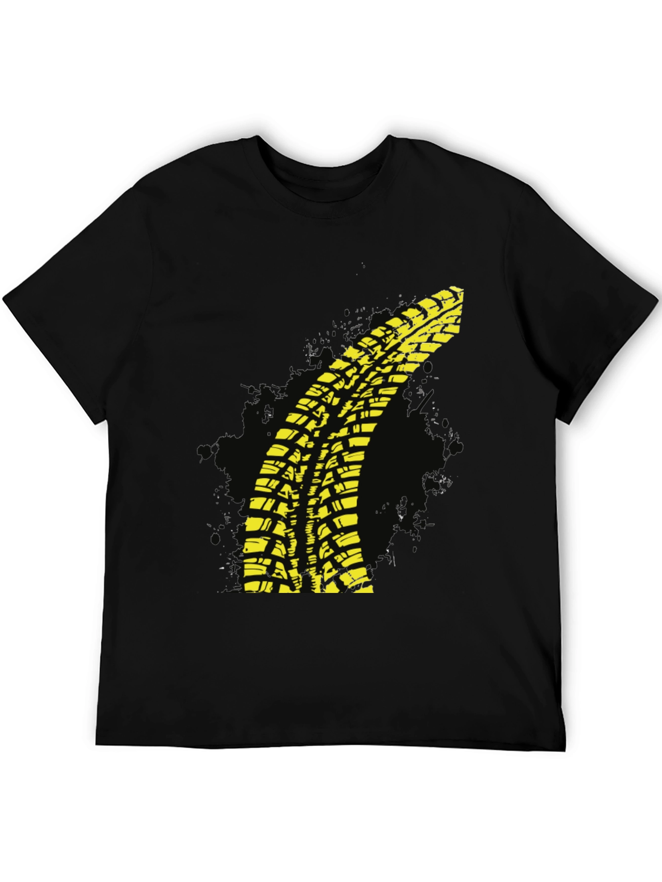 Yellow Tire Track T-Shirt - Black Cotton Tee