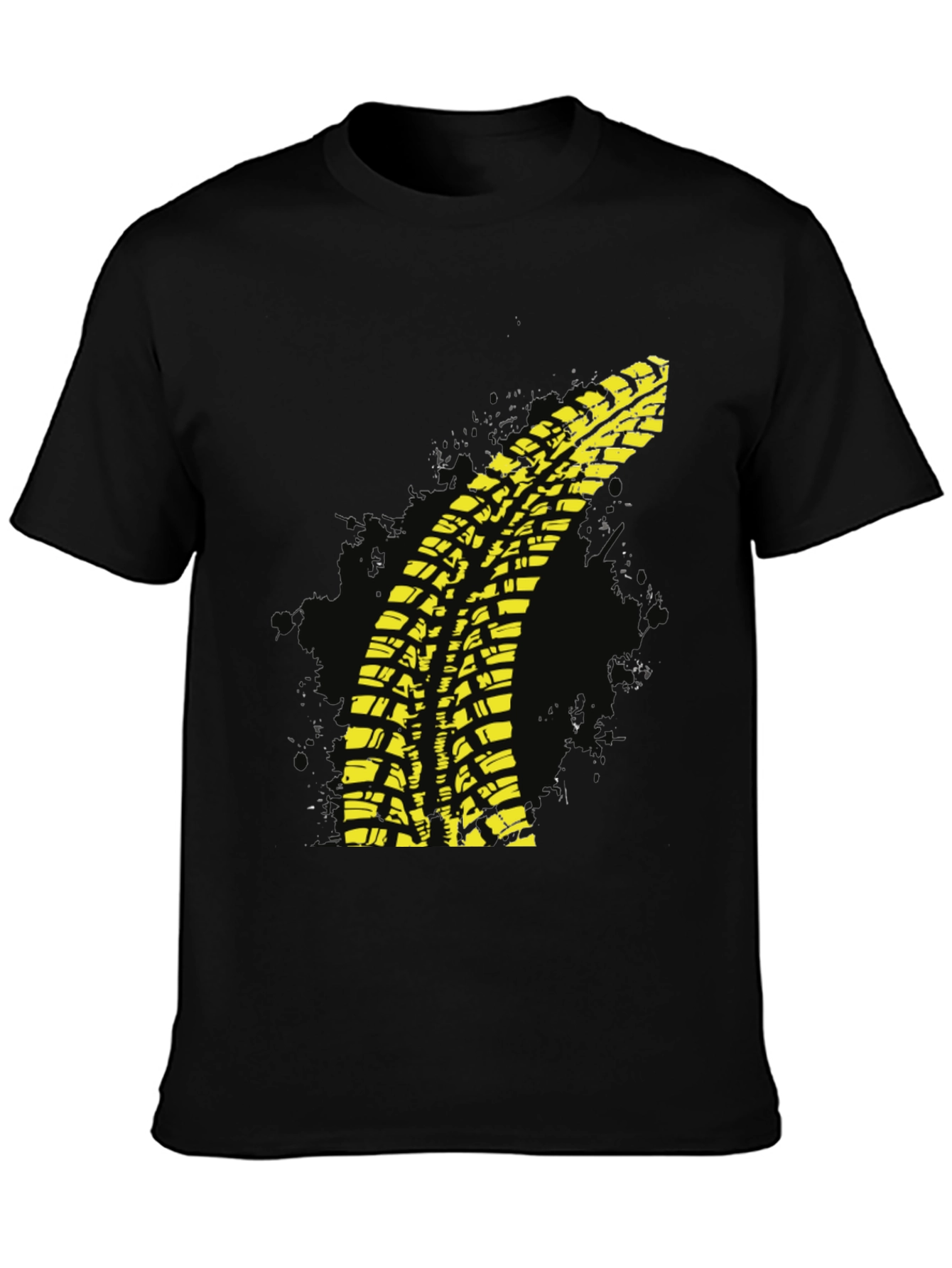 Yellow Tire Track T-Shirt - Black Cotton Tee