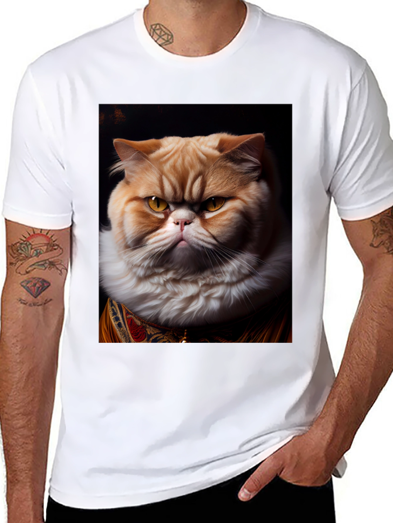 Regal Cat Portrait Black T-Shirt