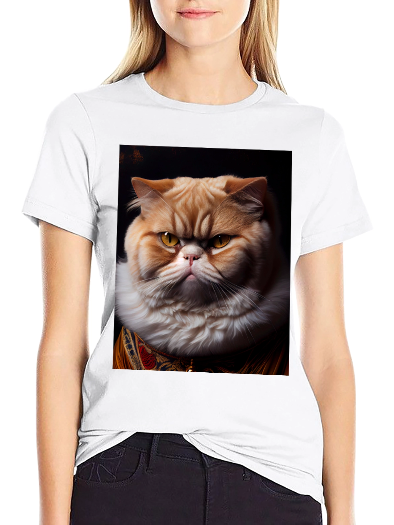 Regal Cat Portrait Black T-Shirt