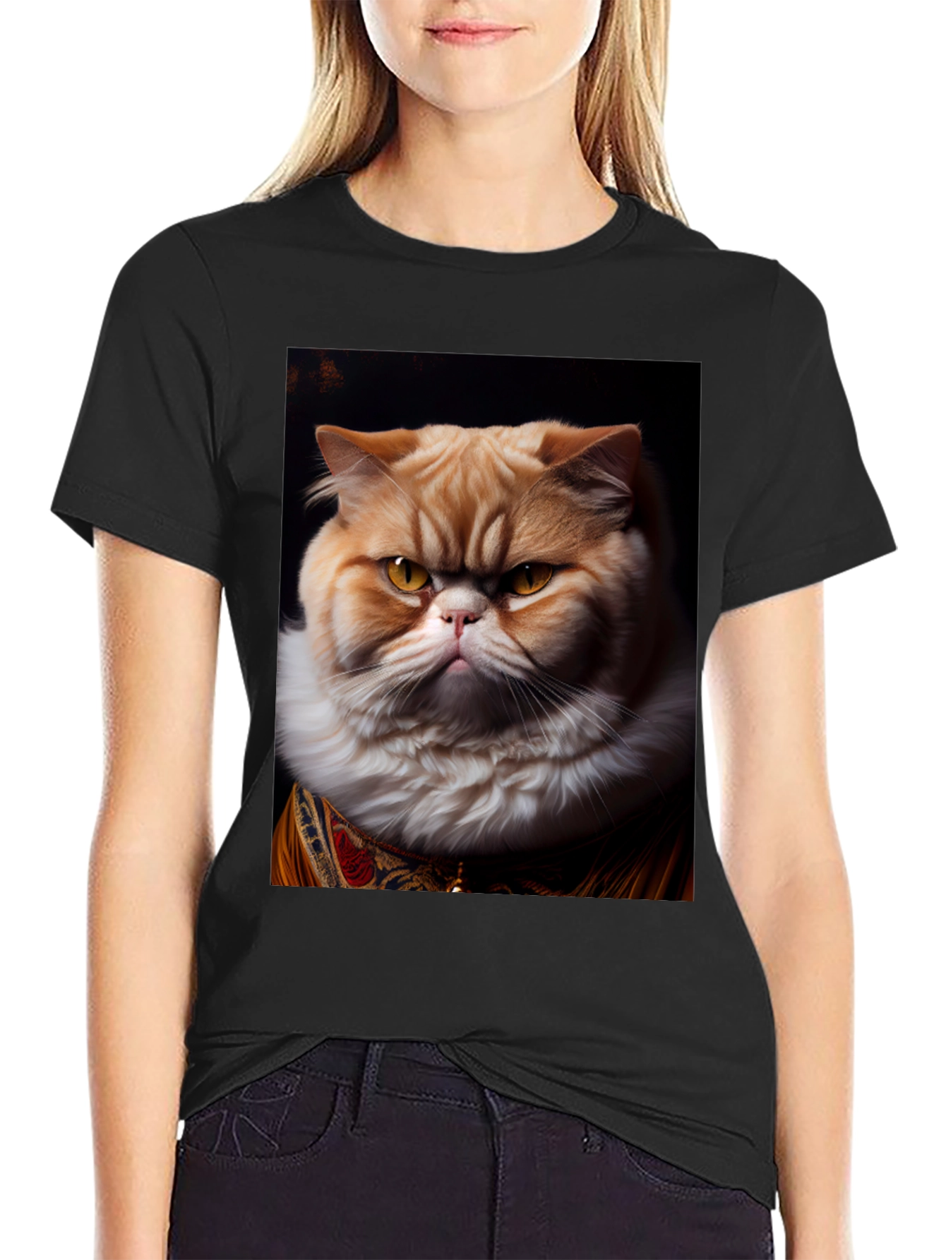 Regal Cat Portrait Black T-Shirt