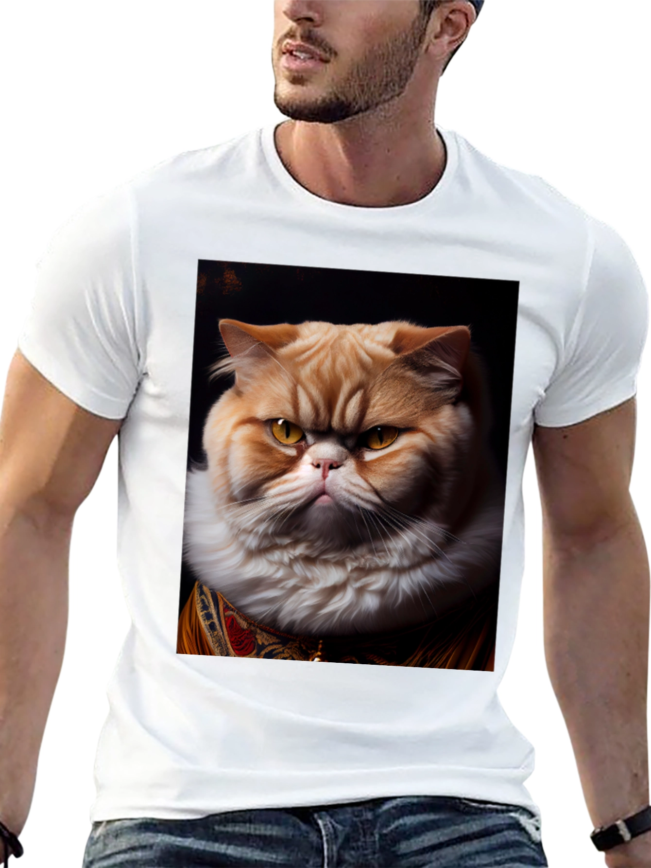 Regal Cat Portrait Black T-Shirt