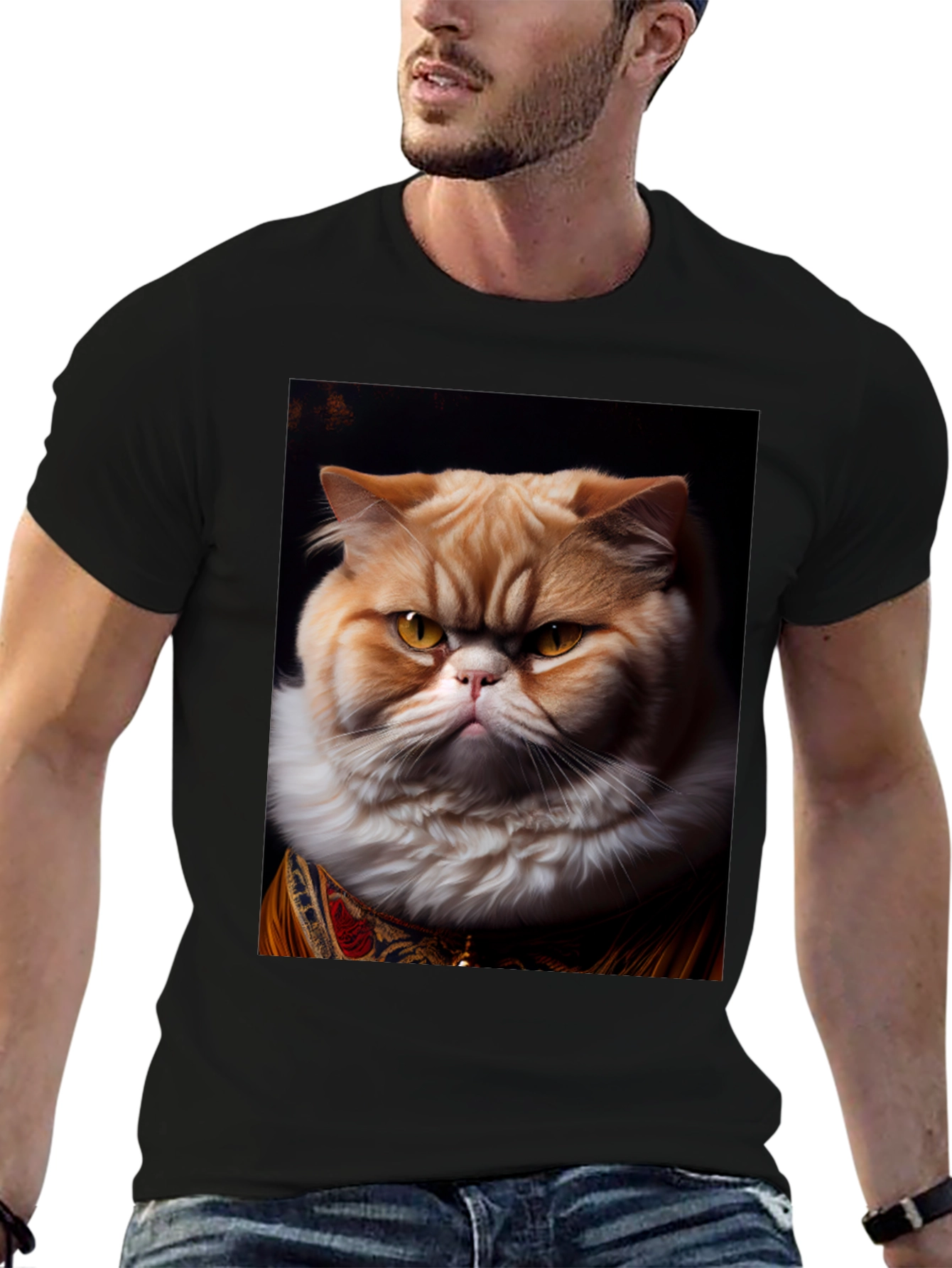 Regal Cat Portrait Black T-Shirt