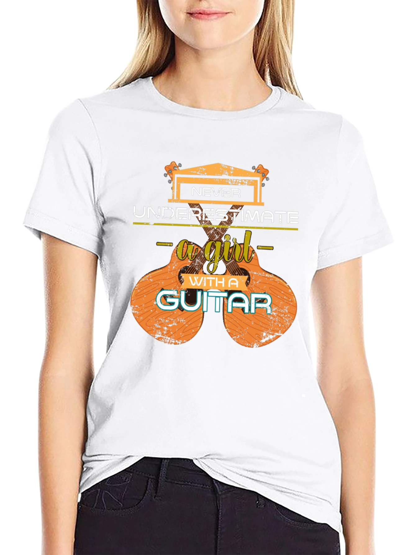 Never Underestimate a Girl Guitar T-Shirt