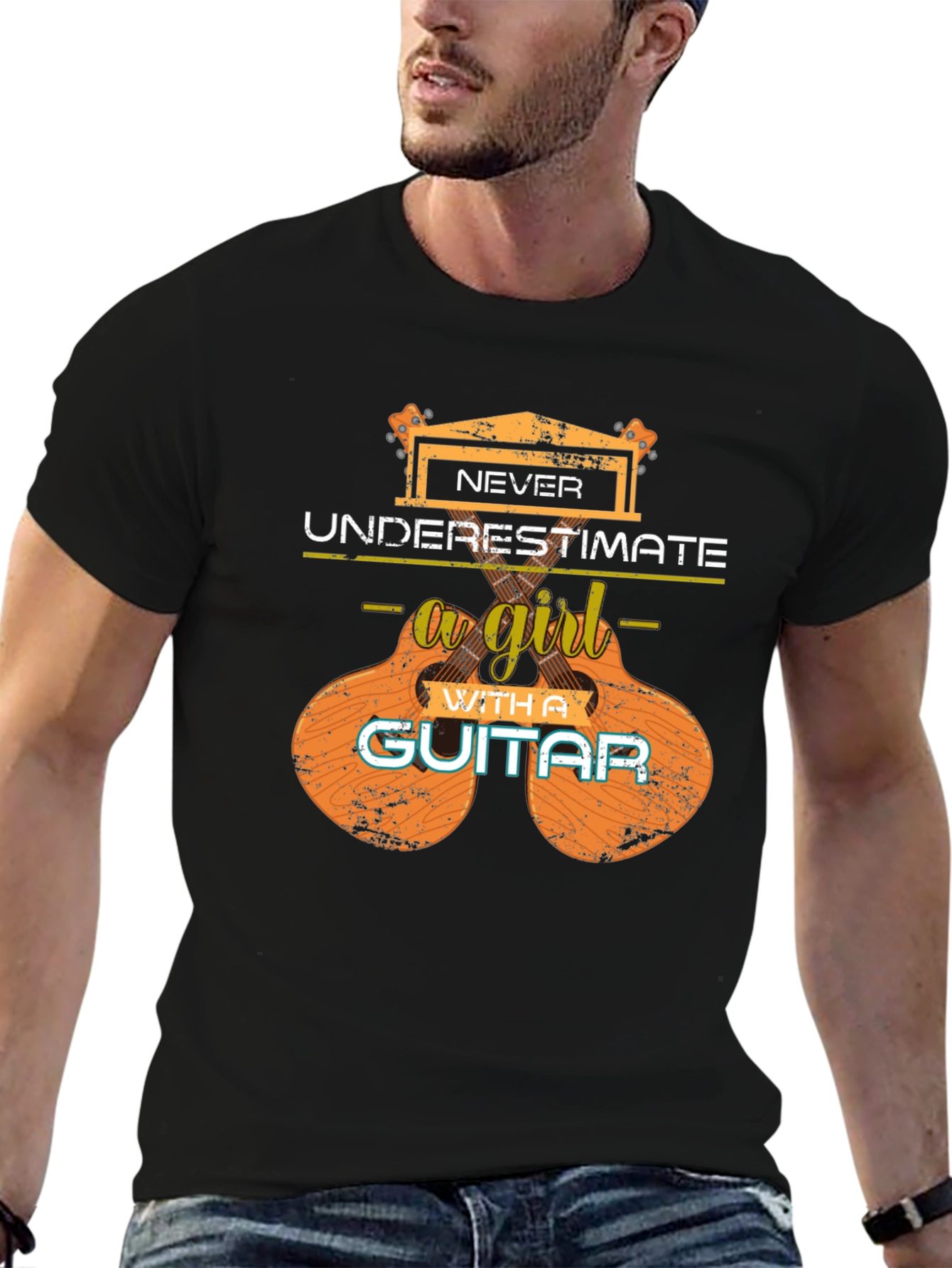 Never Underestimate a Girl Guitar T-Shirt