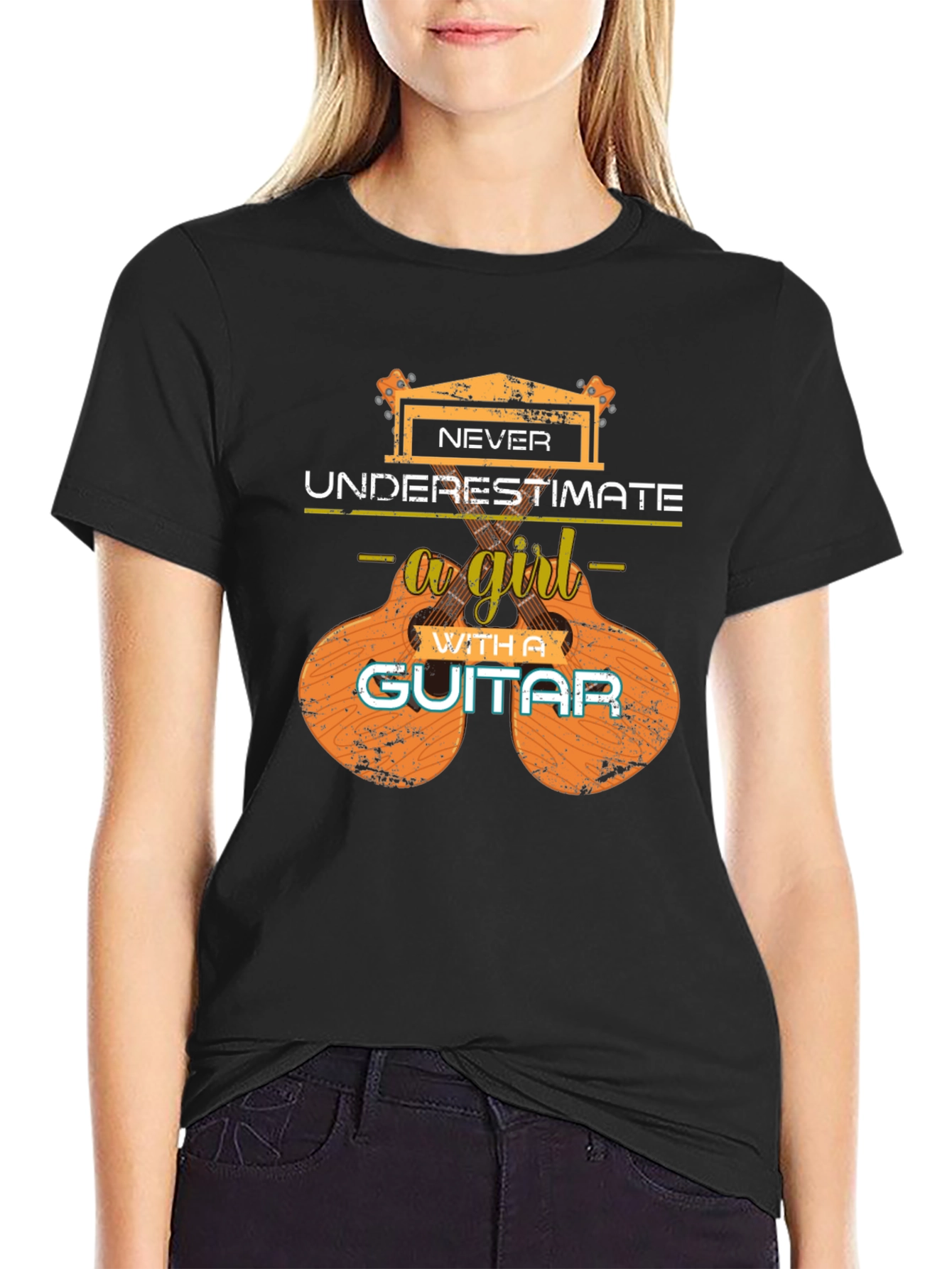 Never Underestimate a Girl Guitar T-Shirt