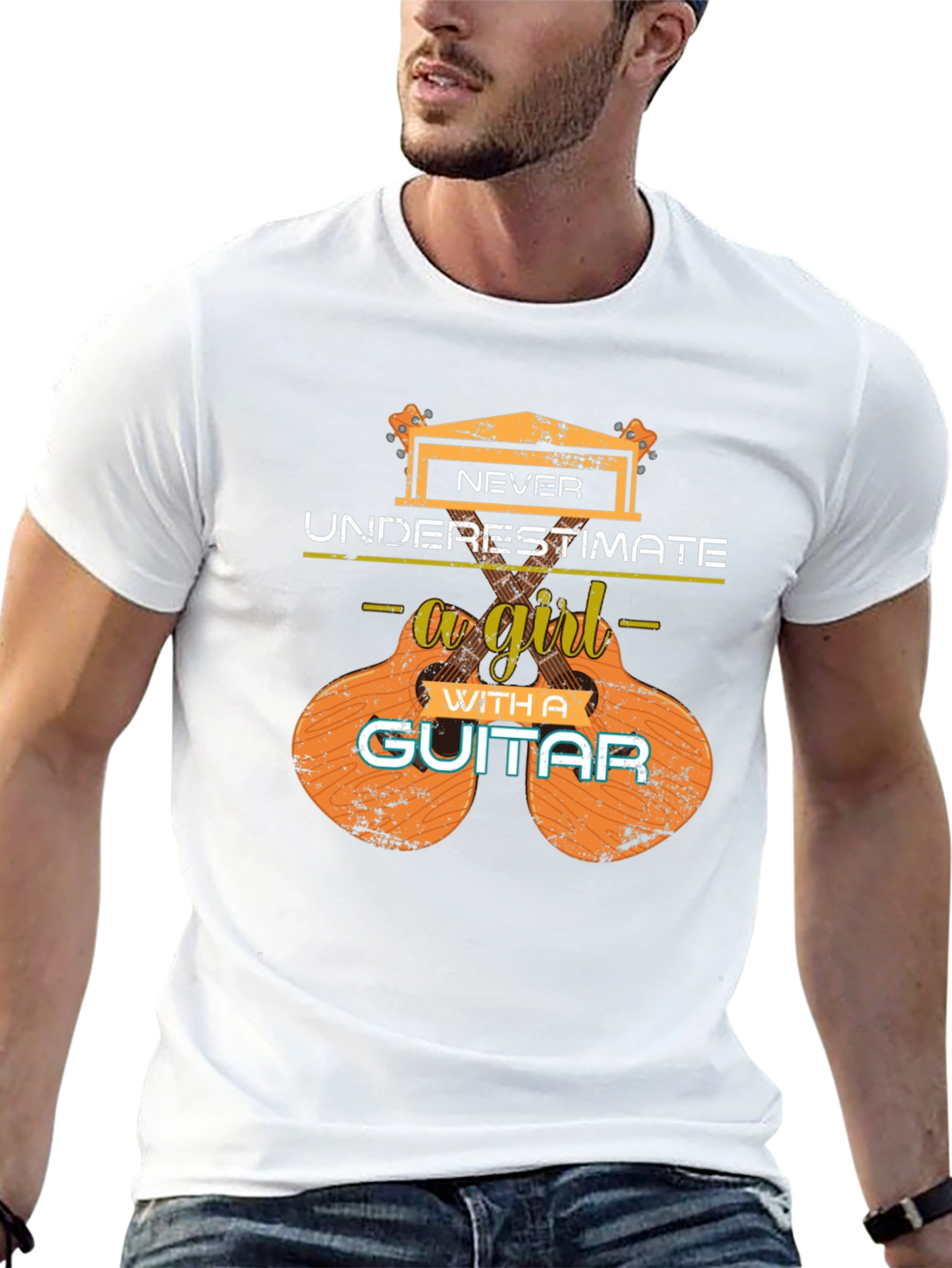 Never Underestimate a Girl Guitar T-Shirt