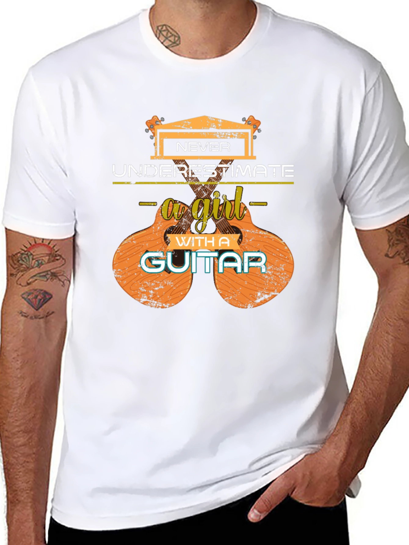Never Underestimate a Girl Guitar T-Shirt