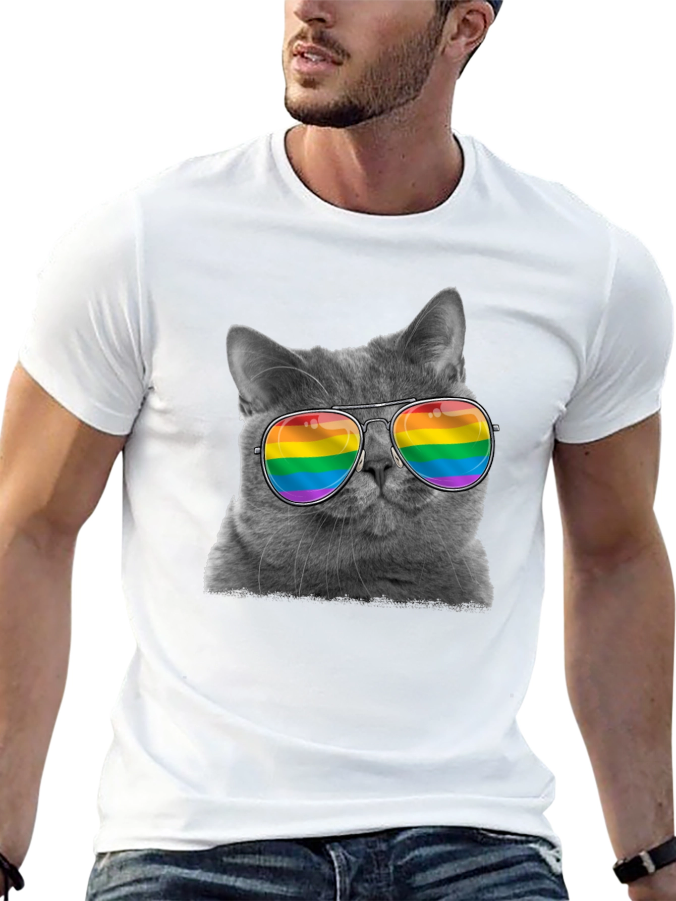 Cool Cat LGBT Pride Rainbow Sunglasses T-Shirt