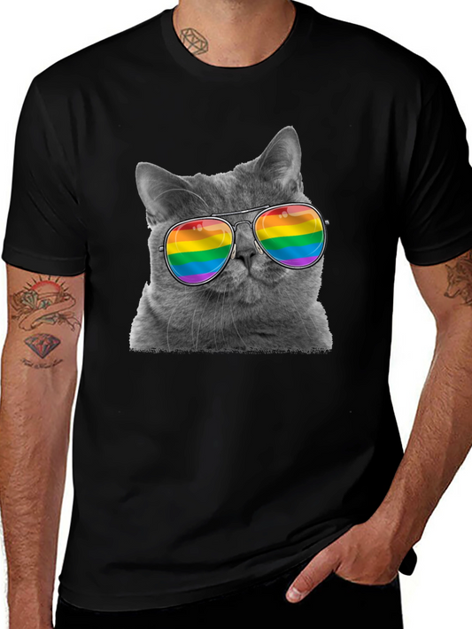Cool Cat LGBT Pride Rainbow Sunglasses T-Shirt