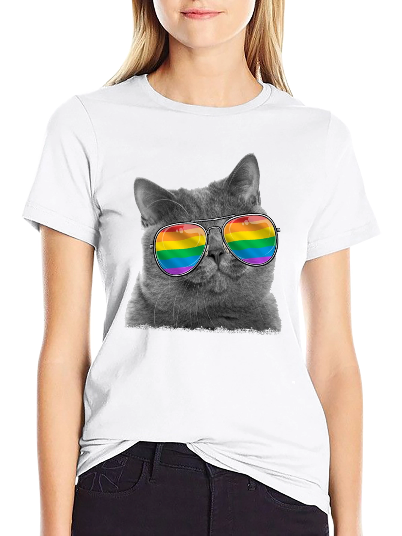 Cool Cat LGBT Pride Rainbow Sunglasses T-Shirt