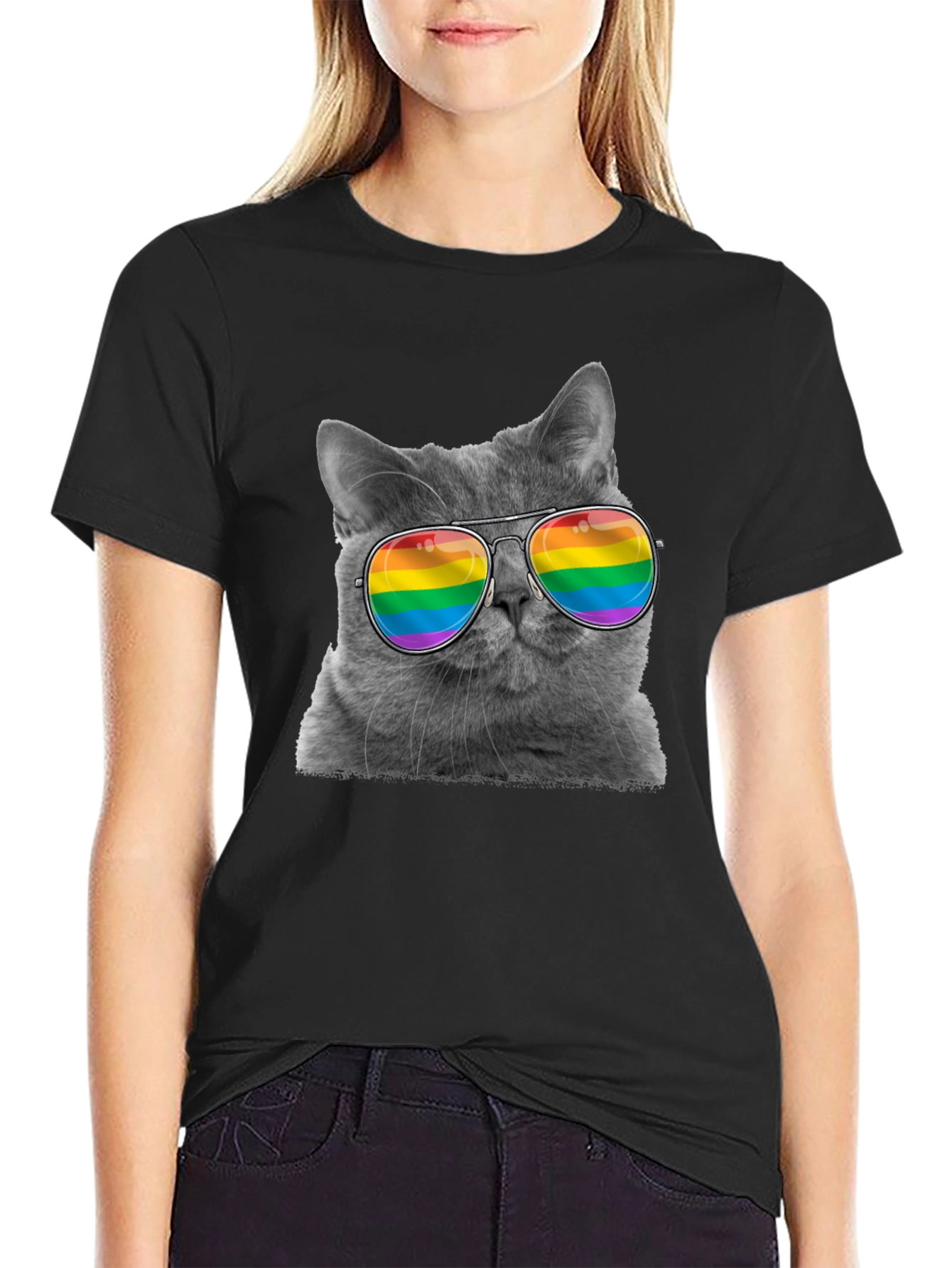 Cool Cat LGBT Pride Rainbow Sunglasses T-Shirt