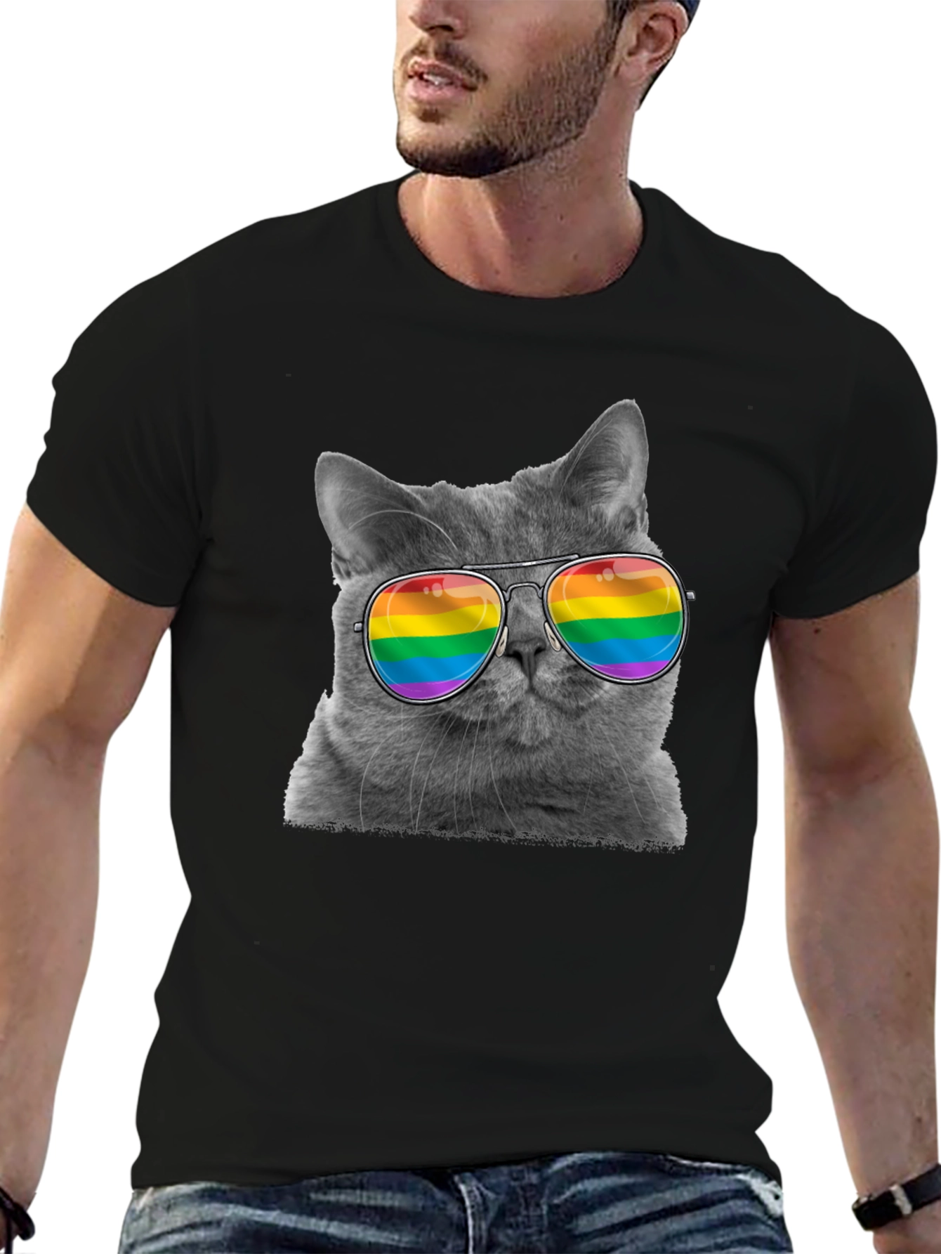 Cool Cat LGBT Pride Rainbow Sunglasses T-Shirt