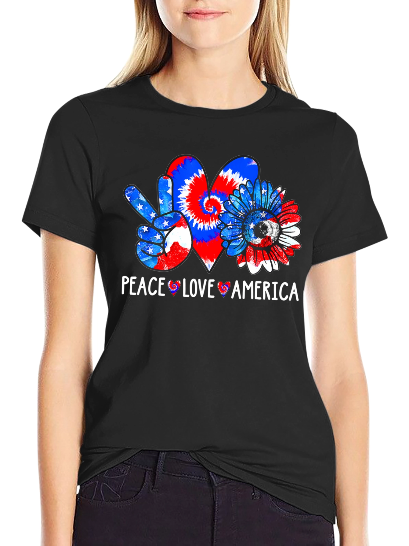 Patriotic Peace Love America Graphic Tee